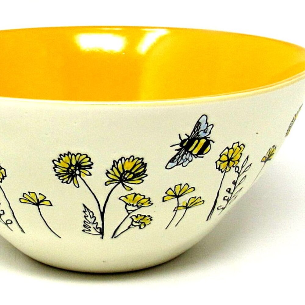 Bowl Honey Bee Yellow Flowers Eli Ana Midsize Handmade